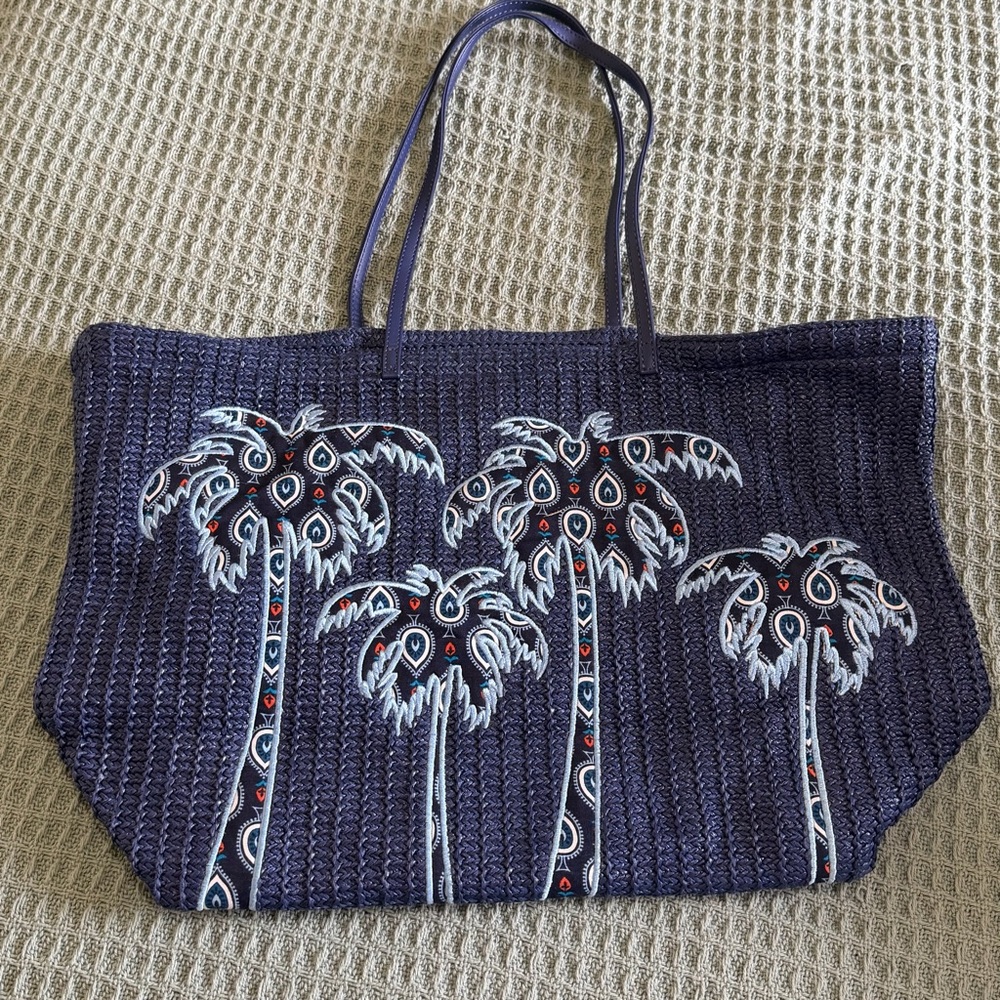 Vera Bradley Navy Large Straw Tote